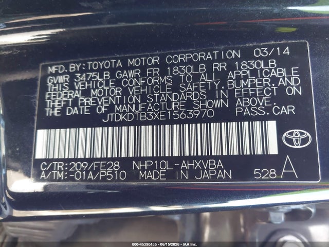 Aukcja sprzedaży 2014 Toyota Prius C One, vin: JTDKDTB3XE1563970, numer aukcji: 45390435
