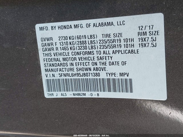 Honda Odyssey Elite 2018 5FNRL6H95JB071380 Image 9