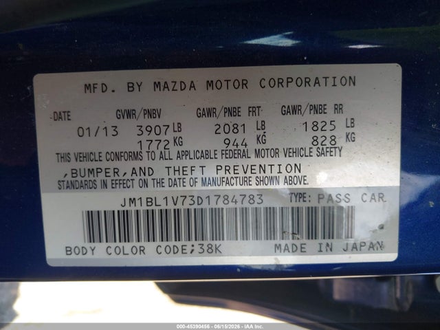 45390456 :رقم المزاد ، JM1BL1V73D1784783 vin ، 2013 Mazda Mazda3 I Touring مزاد بيع