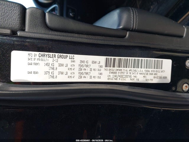 2012 Jeep Grand Cherokee Laredo მანქანა იყიდება აუქციონზე, vin: 1C4RJFAG9CC255705, აუქციონის ნომერი: 45390461