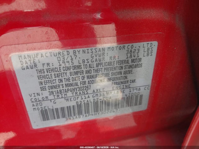 45390487 :رقم المزاد ، 3N1AB7AP4HY302267 vin ، 2017 Nissan Sentra Sv مزاد بيع