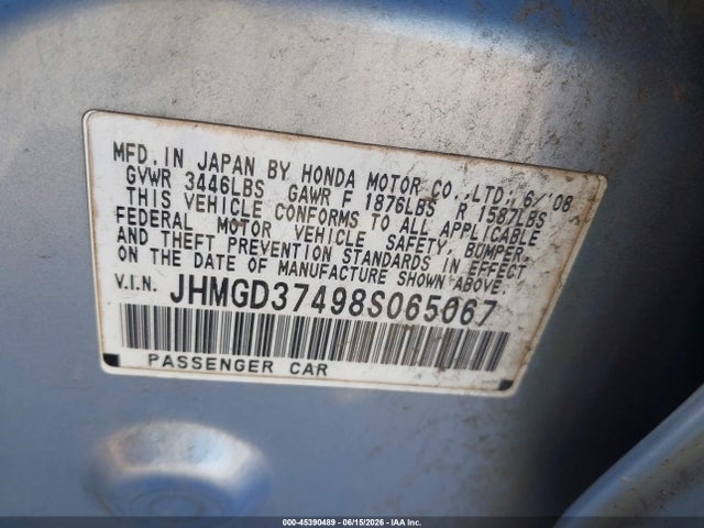 Aukcja sprzedaży 2008 Honda Fit, vin: JHMGD37498S065067, numer aukcji: 45390489