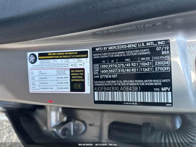 Продажа на аукционе авто 2020 Mercedes-benz Gle 350 4matic, vin: 4JGFB4KBXLA084381, номер лота: 45390501