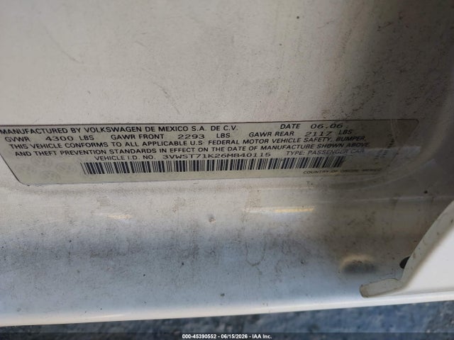 Aukcja sprzedaży 2006 Volkswagen Jetta Tdi, vin: 3VWST71K26M840115, numer aukcji: 45390552