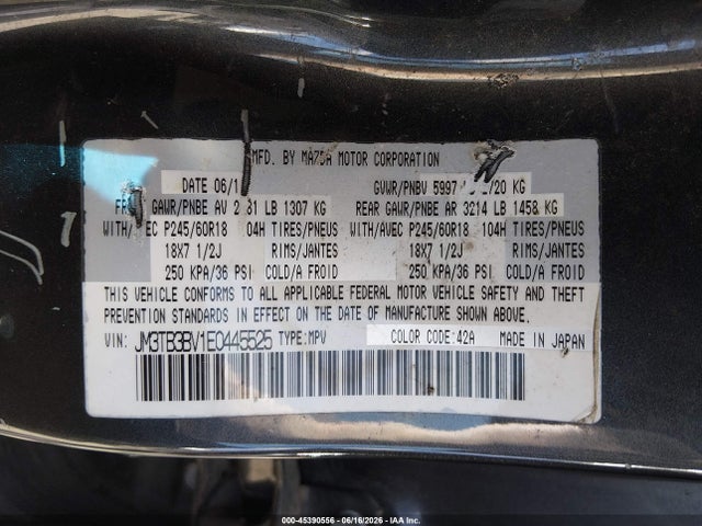 JM3TB3BV1E0445525 Mazda CX-9 SPORT