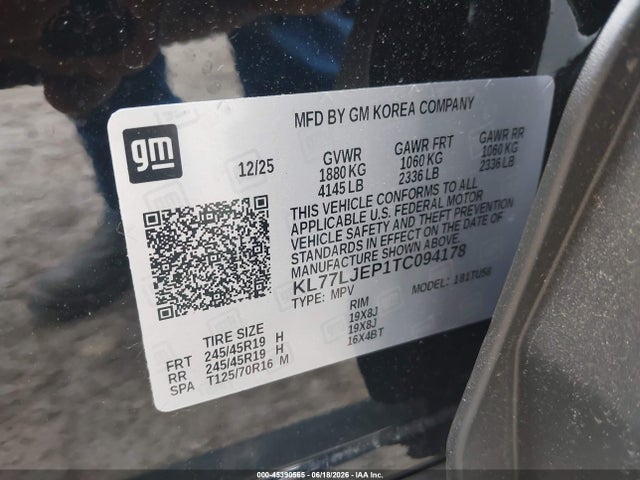 45390565 :رقم المزاد ، KL77LJEP1TC094178 vin ، 2026 Chevrolet Trax Fwd 2rs مزاد بيع