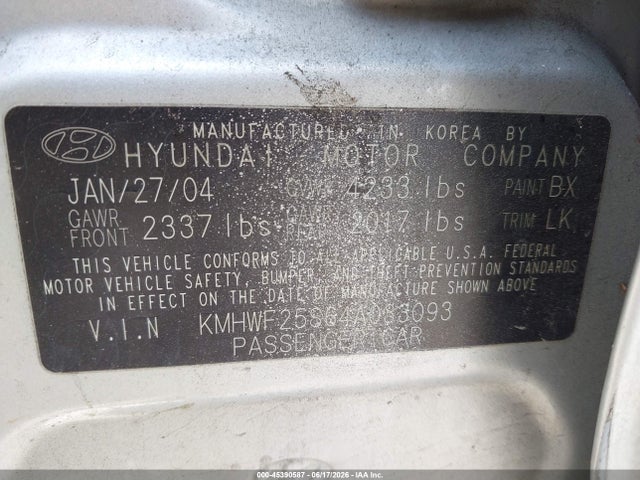 45390587 :رقم المزاد ، KMHWF25S64A033093 vin ، 2004 Hyundai Sonata مزاد بيع