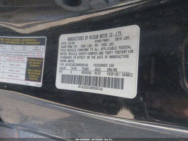 Продажа на аукционе авто 2006 Nissan 350z Touring, vin: JN1AZ34D36M308146, номер лота: 45390595