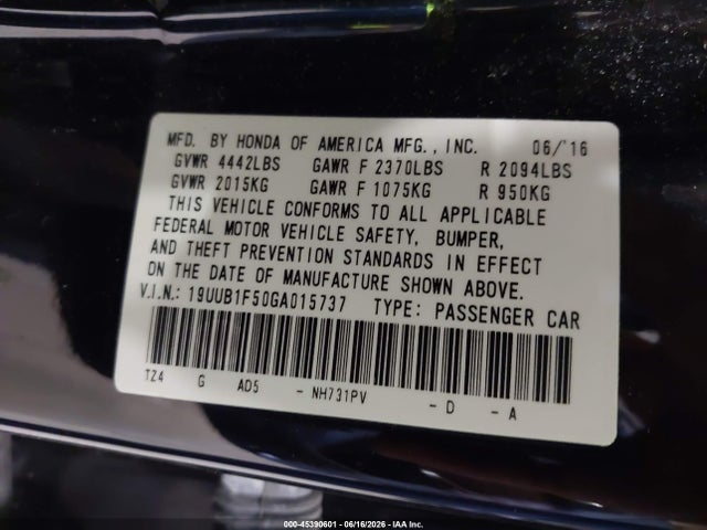 Aukcja sprzedaży 2016 Acura Tlx Tech, vin: 19UUB1F50GA015737, numer aukcji: 45390601