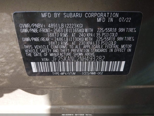 Subaru Forester Limited 2022 JF2SKANC2NH493282 Image 9
