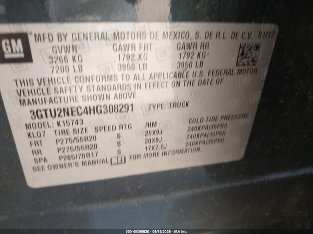 3GTU2NEC4HG308291 GMC Sierra 1500 Slt