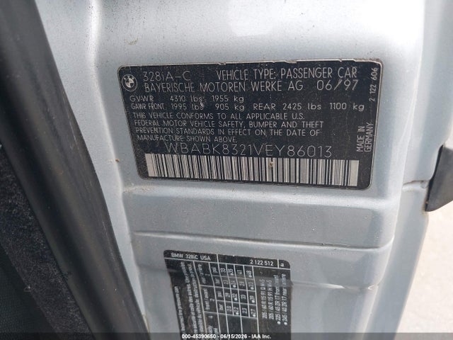 45390650 :رقم المزاد ، WBABK8321VEY86013 vin ، 1997 Bmw 328ic مزاد بيع