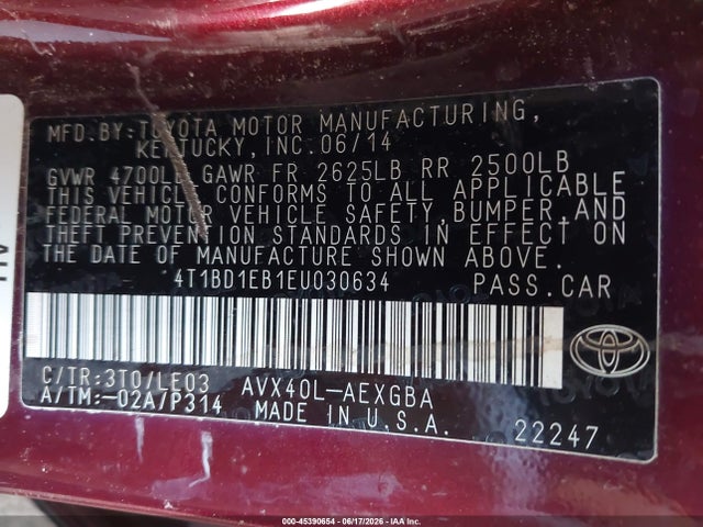 4T1BD1EB1EU030634 Toyota Avalon Hybrid Xle Touring