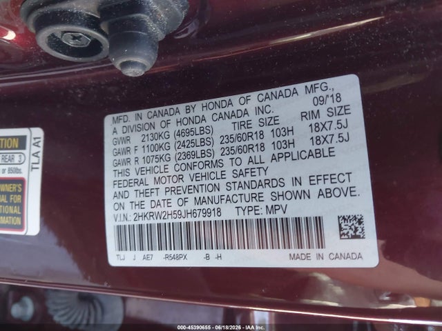 Honda CR-V EX 2018 2HKRW2H59JH679918 Image 9
