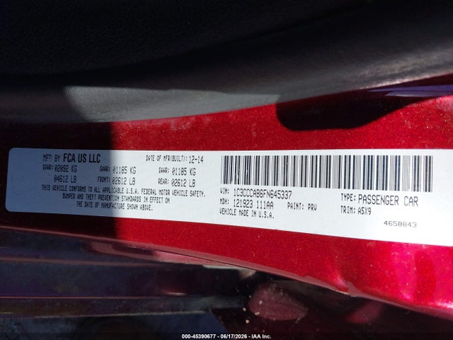 2015 Chrysler 200 Limited მანქანა იყიდება აუქციონზე, vin: 1C3CCCAB6FN645337, აუქციონის ნომერი: 45390677