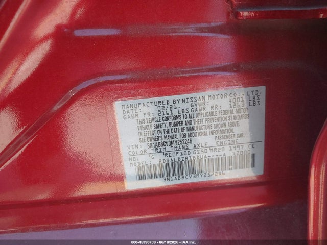 3N1AB8CV3MY252246 Nissan Sentra Sv Xtronic Cvt