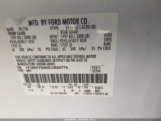 Продажа на аукционе авто 2014 Ford Explorer, vin: 1FM5K7B80EGB50776, номер лота: 45390703