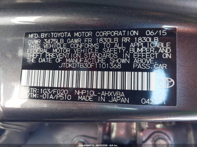 Продаж на аукціоні авто 2015 Toyota Prius C Two, vin: JTDKDTB30F1101368, номер лоту: 45390712