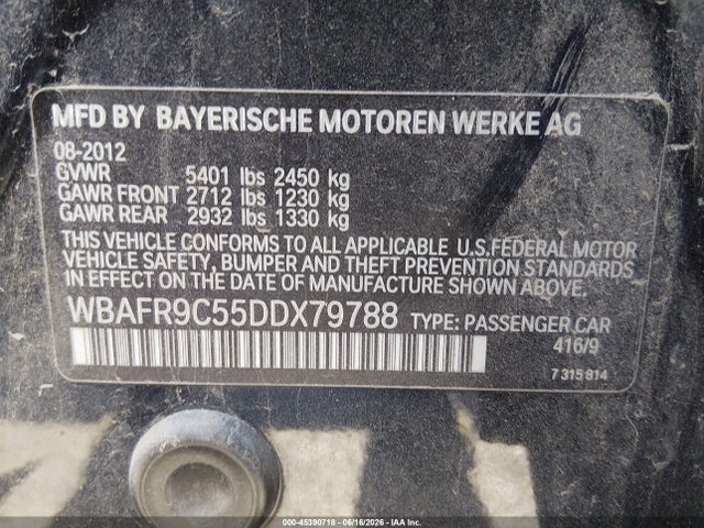Aukcja sprzedaży 2013 Bmw 550i, vin: WBAFR9C55DDX79788, numer aukcji: 45390718