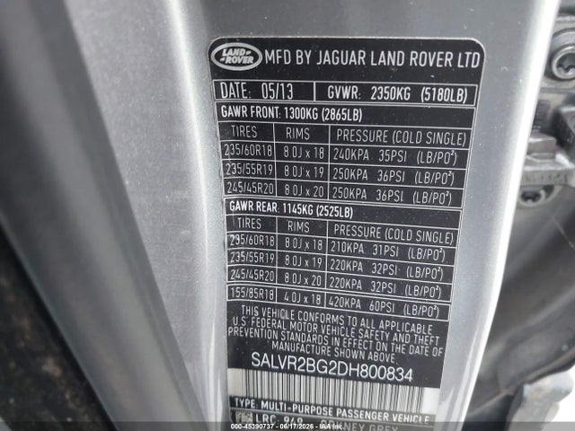 Aukcja sprzedaży 2013 Land Rover Range Rover Evoque Pure, vin: SALVR2BG2DH800834, numer aukcji: 45390737
