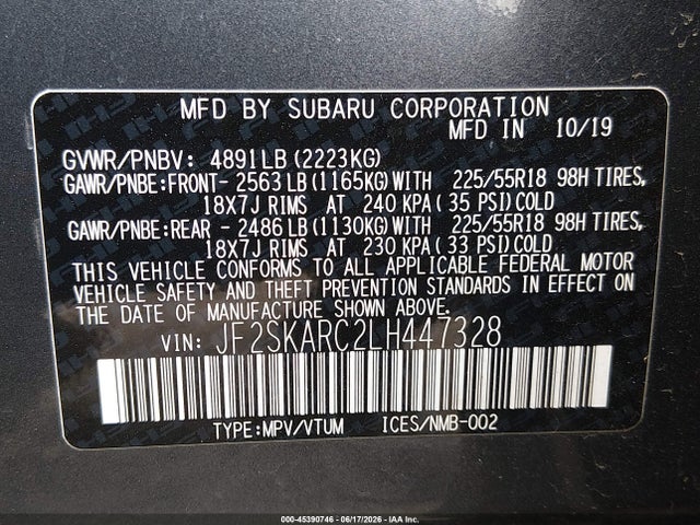 45390746 :رقم المزاد ، JF2SKARC2LH447328 vin ، 2020 Subaru Forester Sport مزاد بيع