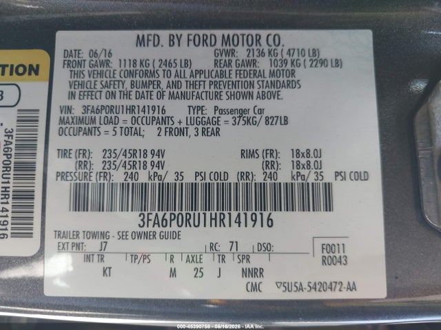 Ford Fusion Hybrid Titanium 2017 3FA6P0RU1HR141916 Image 9