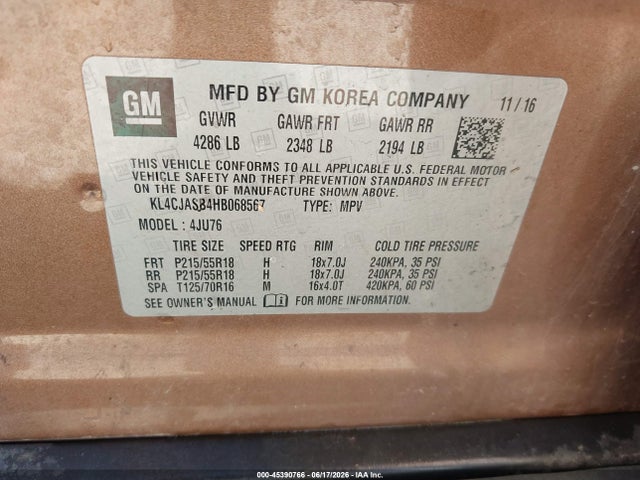 Продаж на аукціоні авто 2017 Buick Encore Preferred, vin: KL4CJASB4HB068567, номер лоту: 45390766
