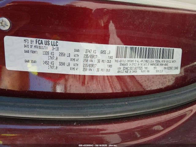 45390842 :رقم المزاد ، 2C4RC1BG7JR277525 vin ، 2018 Chrysler Pacifica Touring L مزاد بيع