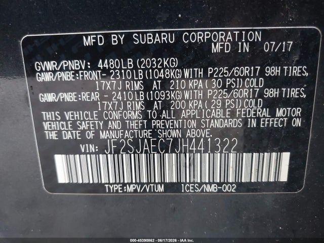 Aukcja sprzedaży 2018 Subaru Forester 2.5i Premium, vin: JF2SJAEC7JH441322, numer aukcji: 45390862