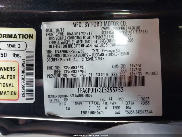 Aukcja sprzedaży 2014 Ford Fusion Se, vin: 1FA6P0H73E5355753, numer aukcji: 45390882