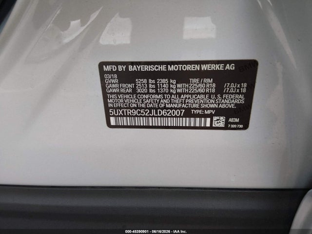 BMW X3 Xdrive30i 2018 5UXTR9C52JLD62007 Image 9