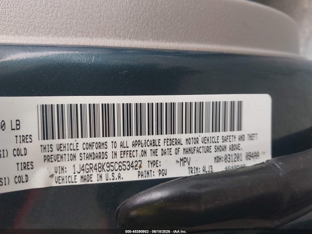 45390902 :رقم المزاد ، 1J4GR48K95C653427 vin ، 2005 Jeep Grand Cherokee Laredo مزاد بيع