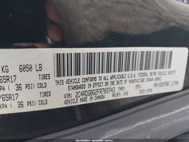 Aukcja sprzedaży 2015 Dodge Grand Caravan Se Plus, vin: 2C4RDGBG2FR703743, numer aukcji: 45390914