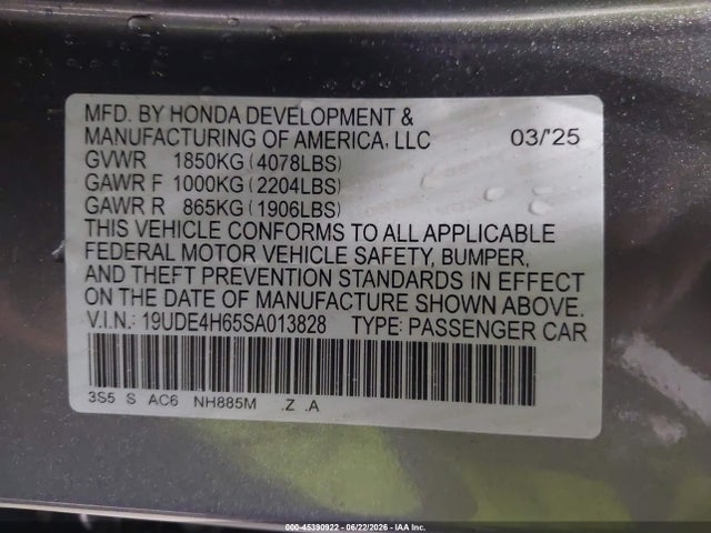 Aukcja sprzedaży 2025 Acura Integra A-spec Technology, vin: 19UDE4H65SA013828, numer aukcji: 45390922