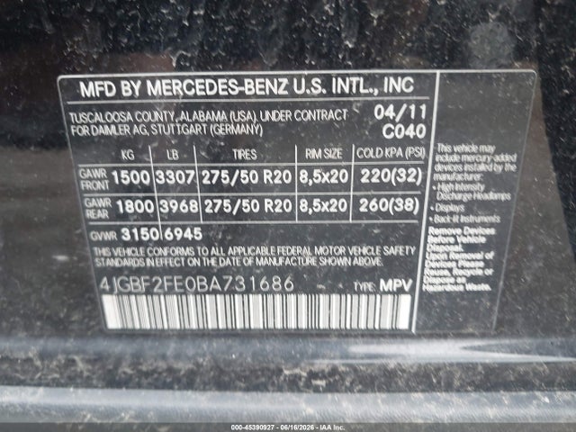 2011 Mercedes-benz Gl 350 Bluetec 4matic მანქანა იყიდება აუქციონზე, vin: 4JGBF2FE0BA731686, აუქციონის ნომერი: 45390927