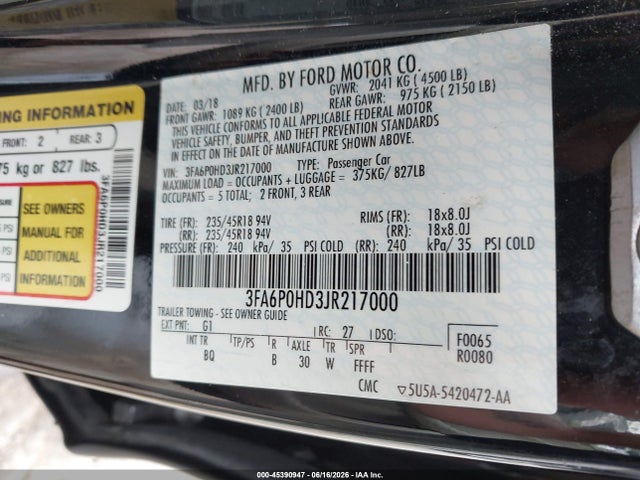 3FA6P0HD3JR217000 Ford FUSION SE