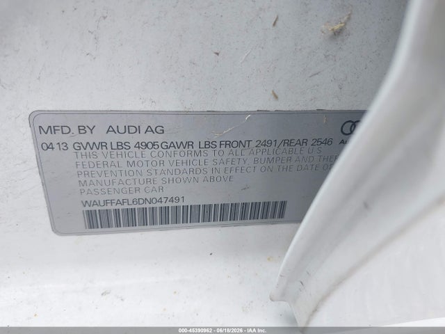 Aukcja sprzedaży 2013 Audi A4 2.0t Premium, vin: WAUFFAFL6DN047491, numer aukcji: 45390962