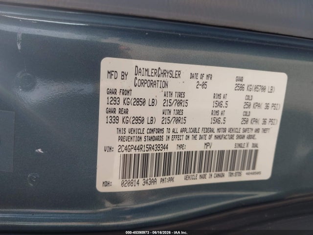 Aukcja sprzedaży 2005 Chrysler Town & Country Lx, vin: 2C4GP44R15R439344, numer aukcji: 45390973