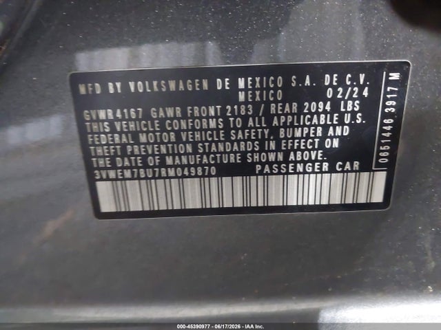 Продаж на аукціоні авто 2024 Volkswagen Jetta 1.5t Se, vin: 3VWEM7BU7RM049870, номер лоту: 45390977