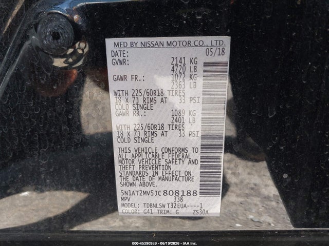 45390989 :رقم المزاد ، 5N1AT2MV5JC808188 vin ، 2018 Nissan Rogue Sl مزاد بيع