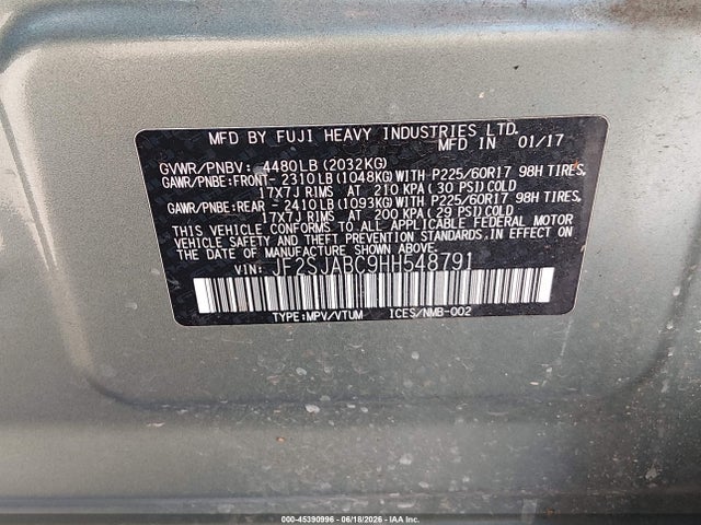 Subaru Forester 2.5i 2017 JF2SJABC9HH548791 Image 9