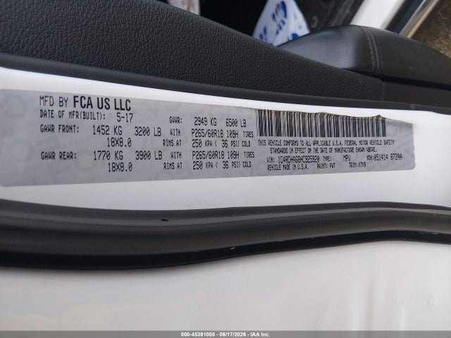 Aukcja sprzedaży 2017 Dodge Durango Sxt Rwd, vin: 1C4RDHAG8HC925920, numer aukcji: 45391008