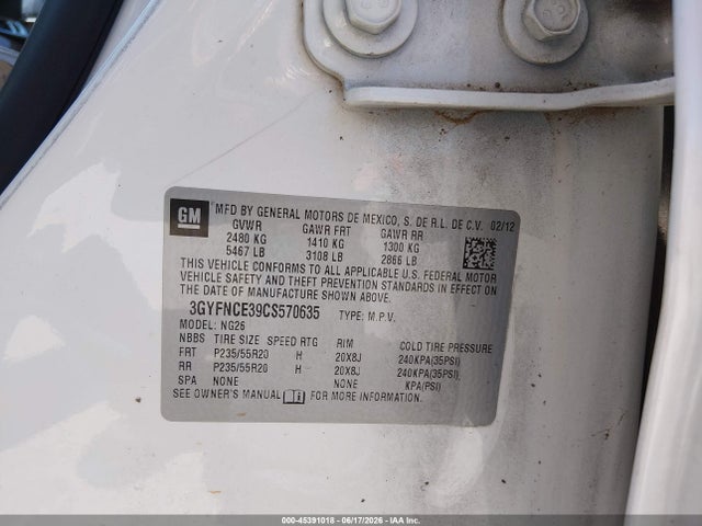 Продаж на аукціоні авто 2012 Cadillac Srx Premium Collection, vin: 3GYFNCE39CS570635, номер лоту: 45391018