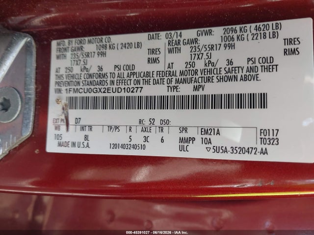 Ford ESCAPE SE 2014 1FMCU0GX2EUD10277 Image 9