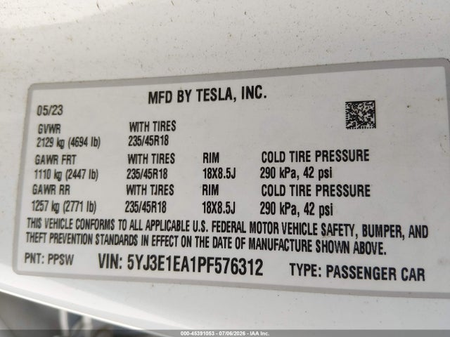 Tesla Model 3 Rear-wheel Drive 2023 5YJ3E1EA1PF576312 Image 9