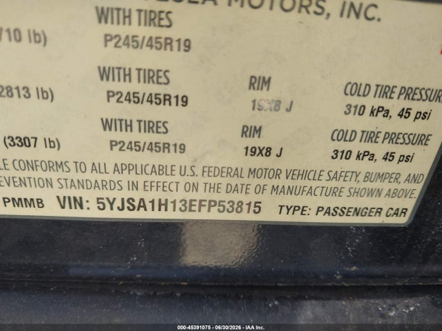 Продажа на аукционе авто 2014 Tesla Model S P85, vin: 5YJSA1H13EFP53815, номер лота: 45391075