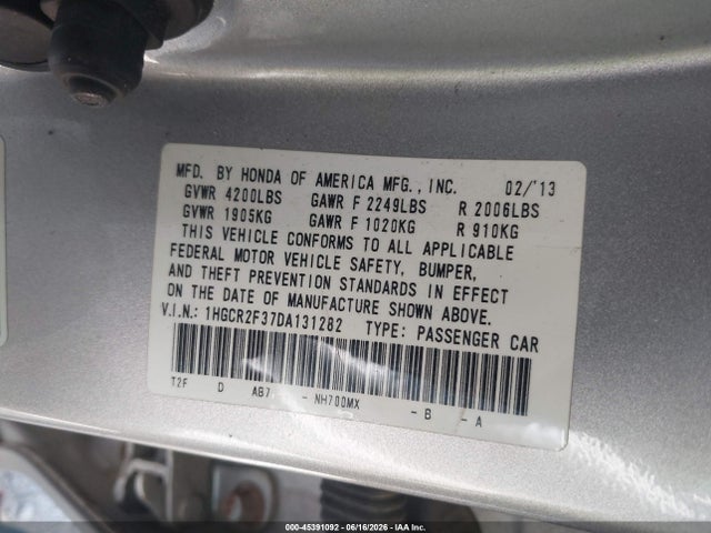 Aukcja sprzedaży 2013 Honda Accord Lx, vin: 1HGCR2F37DA131282, numer aukcji: 45391092