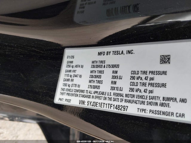 Aukcja sprzedaży 2026 Tesla Model 3 Performance All-wheel Drive, vin: 5YJ3E1ET1TF148297, numer aukcji: 45391108