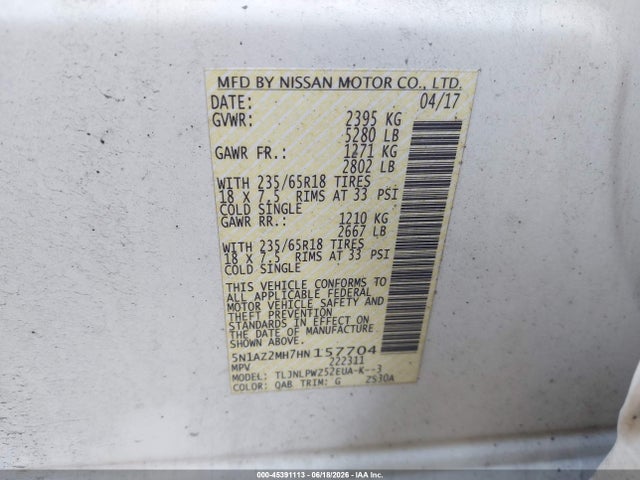 Nissan MURANO S 2017 5N1AZ2MH7HN157704 Image 9