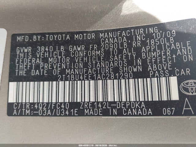 Продаж на аукціоні авто 2010 Toyota Corolla Le, vin: 2T1BU4EE1AC281290, номер лоту: 45391119